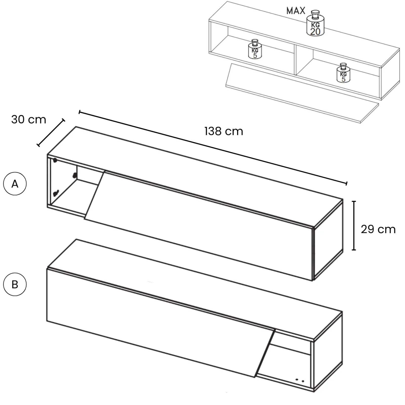 Garnero Arredamenti Mensole E Pensili-Pensile orizzontale 138x29h cm 1 anta tagliata soggiorno chiaro Sunset Rovere