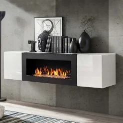 Garnero Arredamenti Camino Bioetanolo-Pensile sospeso con biocamino 160x40h cm  bianco Ignis Gihome® Bianco Lucido - Bianco opaco