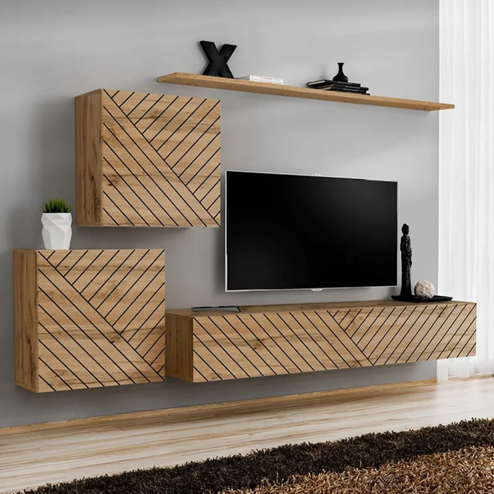 Garnero Arredamenti Mensole E Pensili-Pensile 60x60cm sospeso con serigrafia nera Geo Rovere