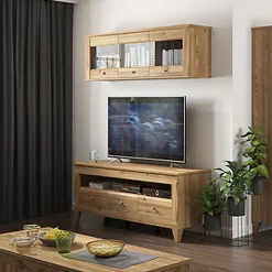 Garnero Arredamenti Mensole E Pensili-Pensile 156x50h cm 3 ante soggiorno rovere scuro Lucca