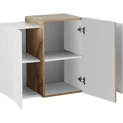 Garnero Arredamenti Mensole E Pensili-Pensile 90x66h cm moderno bianco laccato lucido pero Milos Gihome® Bianco Lucido - Rovere Rustico