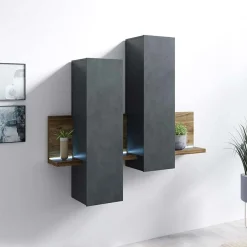 Garnero Arredamenti Mensole E Pensili|Mensole E Pensili-Pensile 152x142h cm per parete attrezzata con mensola antracite spatolato noce Megan Gihome® Noce - Antracite