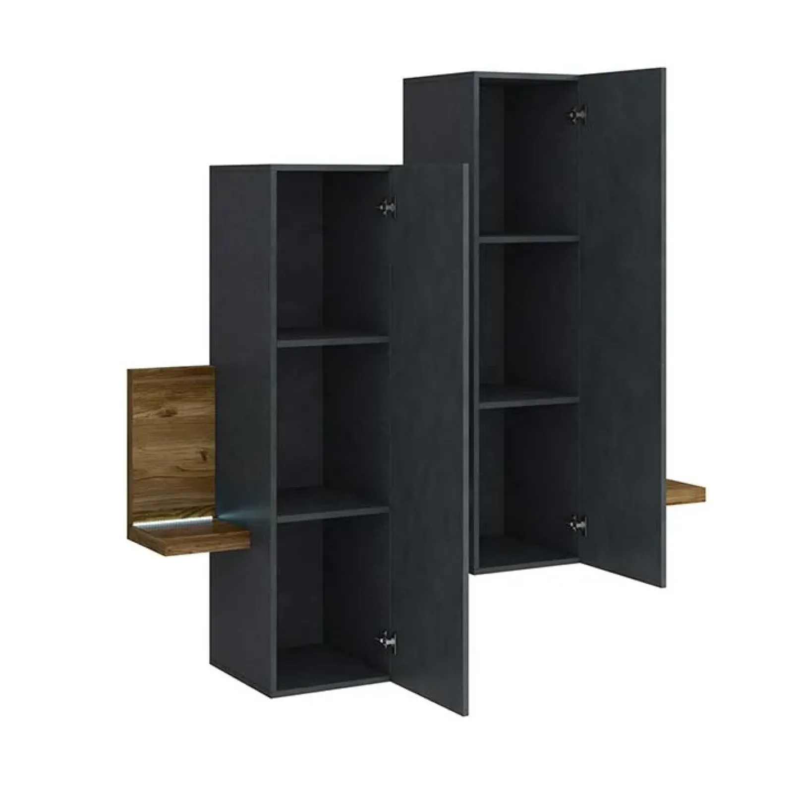 Garnero Arredamenti Mensole E Pensili|Mensole E Pensili-Pensile 152x142h cm per parete attrezzata con mensola antracite spatolato noce Megan Gihome® Noce - Antracite