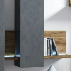 Garnero Arredamenti Mensole E Pensili|Mensole E Pensili-Pensile 152x142h cm per parete attrezzata con mensola antracite spatolato noce Megan Gihome® Noce - Antracite