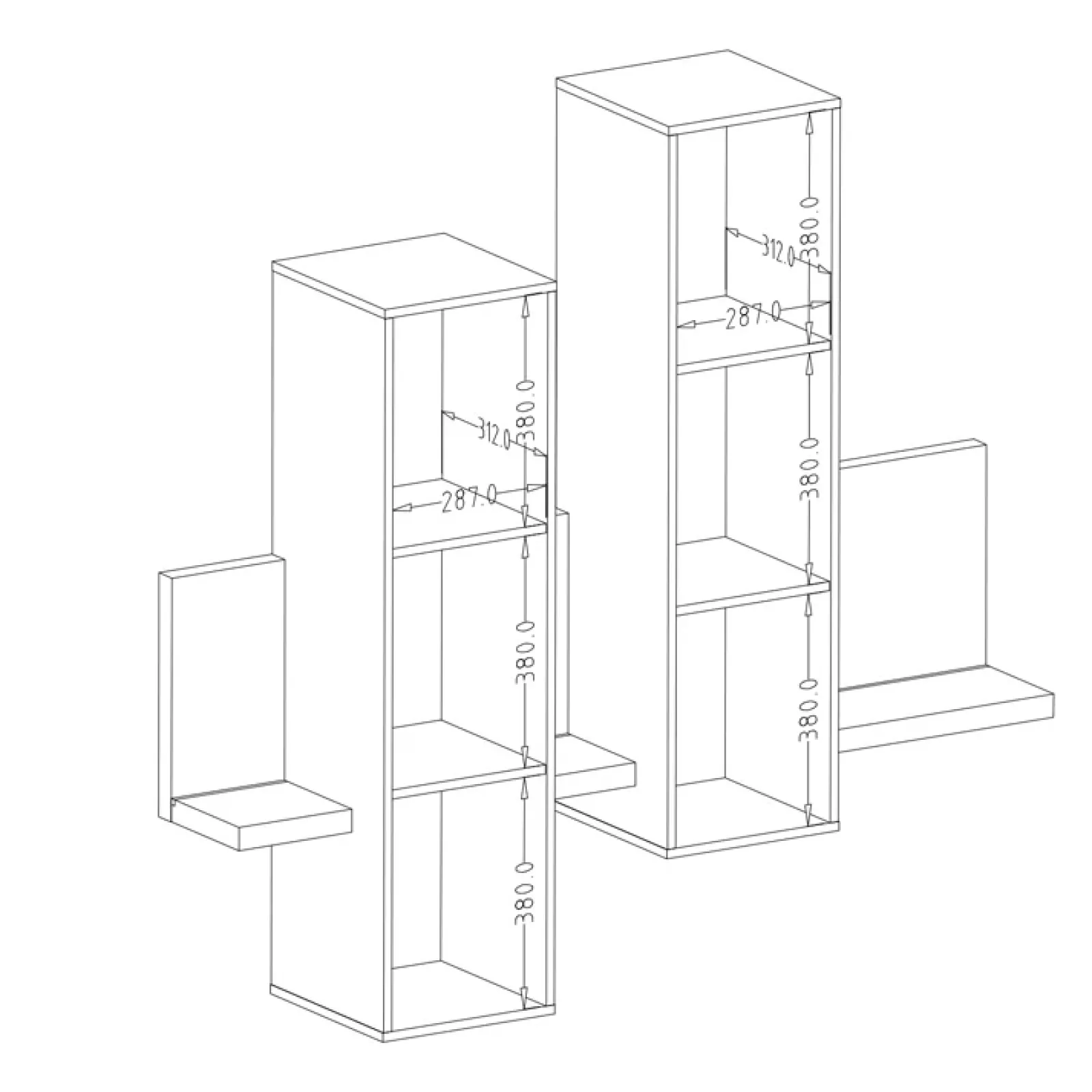 Garnero Arredamenti Mensole E Pensili|Mensole E Pensili-Pensile 152x142h cm per parete attrezzata con mensola antracite spatolato noce Megan Gihome® Noce - Antracite