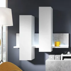 Garnero Arredamenti Mensole E Pensili|Mensole E Pensili-Pensile 150x142h h cm per parete attrezzata con mensola bianco opaco cemento Megan Gihome® Cemento - Bianco opaco