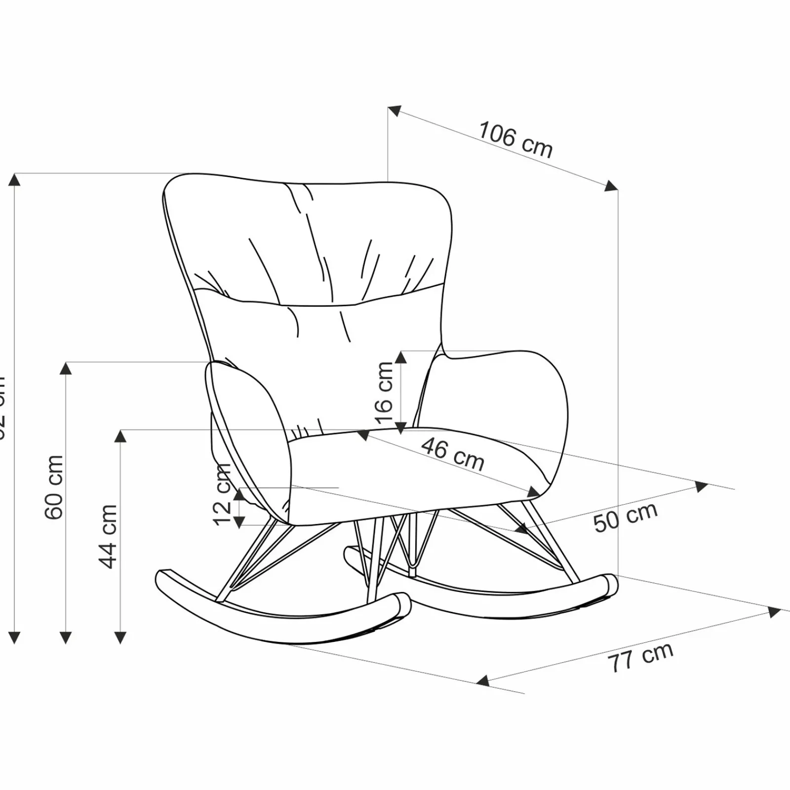 Garnero Arredamenti Poltrone Relax|Poltroncine Imbottite-Poltrona a dondolo imbottita in tessuto Isla Grigio