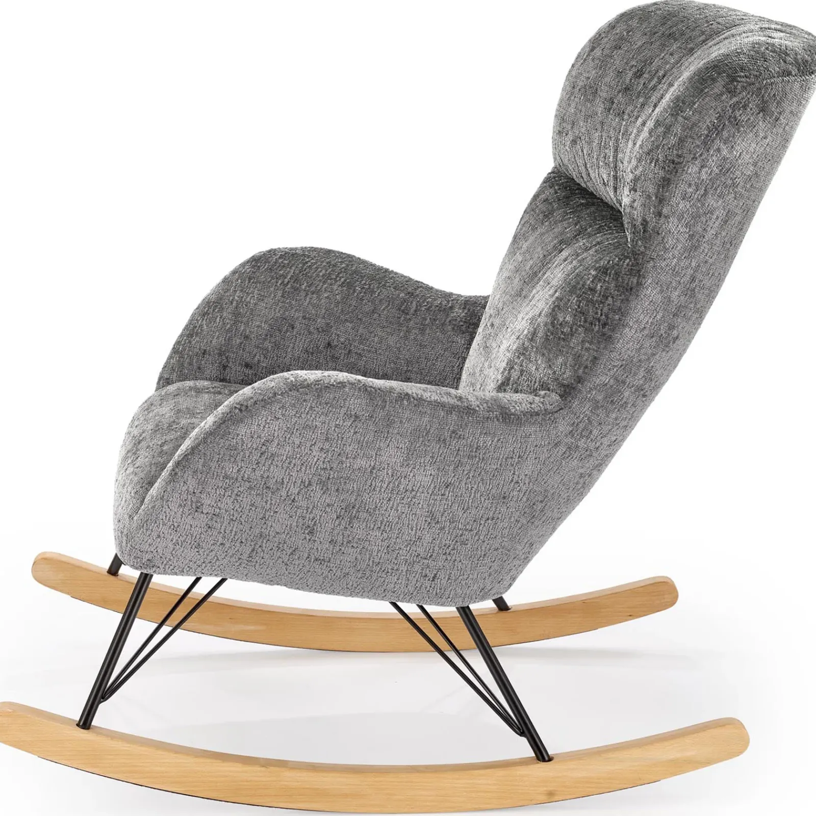 Garnero Arredamenti Poltrone Relax|Poltroncine Imbottite-Poltrona a dondolo imbottita in tessuto Isla Grigio