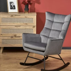 Garnero Arredamenti Poltrone Relax|Poltroncine Imbottite-Poltrona a dondolo relax imbottita in velluto Nanna Grigio