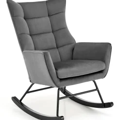 Garnero Arredamenti Poltrone Relax|Poltroncine Imbottite-Poltrona a dondolo relax imbottita in velluto Nanna Grigio