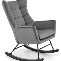 Garnero Arredamenti Poltrone Relax|Poltroncine Imbottite-Poltrona a dondolo relax imbottita in velluto Nanna Grigio