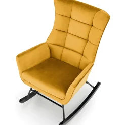 Garnero Arredamenti Poltroncine Imbottite|Poltrone Relax-Poltrona a dondolo relax imbottita in velluto giallo Nanna Senape