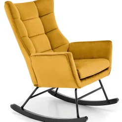 Garnero Arredamenti Poltroncine Imbottite|Poltrone Relax-Poltrona a dondolo relax imbottita in velluto giallo Nanna Senape