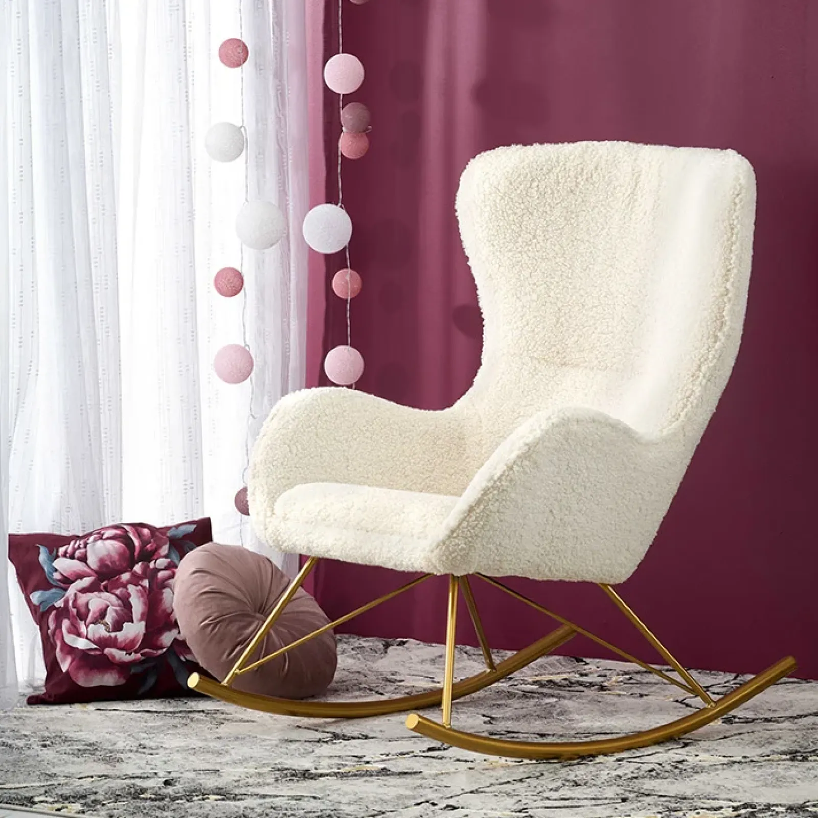 Garnero Arredamenti Poltrone Design|Poltrone Relax-Poltrona a dondolo relax imbottita in tessuto panna oro Spitz Bianco Opaco - Oro