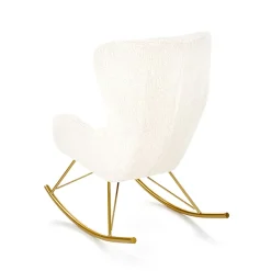 Garnero Arredamenti Poltrone Design|Poltrone Relax-Poltrona a dondolo relax imbottita in tessuto panna oro Spitz Bianco Opaco - Oro