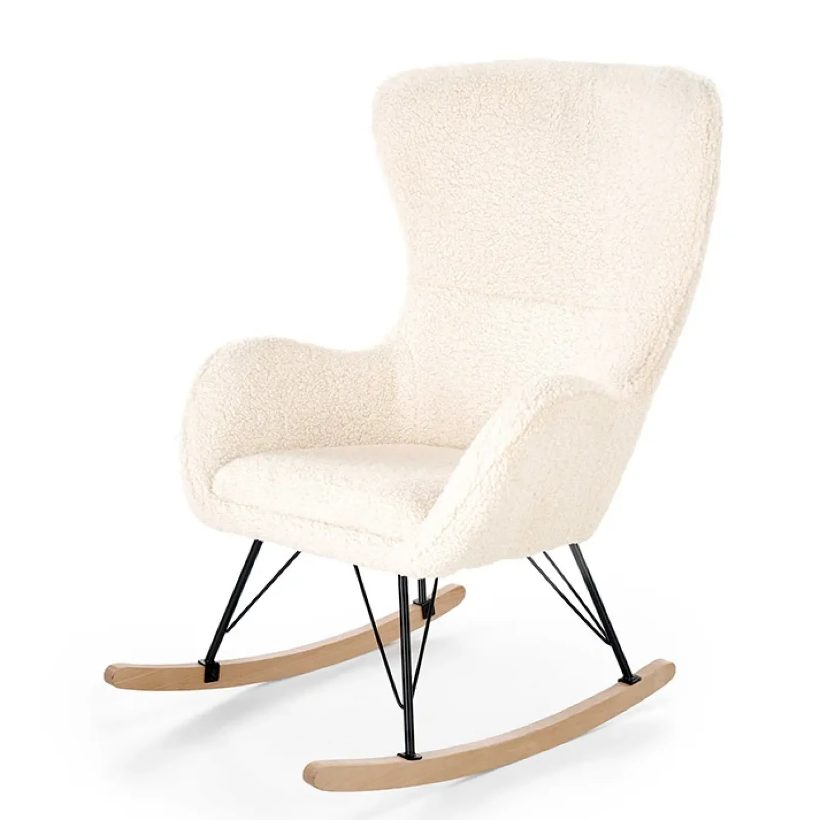 Garnero Arredamenti Poltrone Design|Poltrone Relax-Poltrona a dondolo relax imbottita in tessuto panna nero rovere Spitz Bianco - Rovere