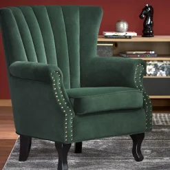 Garnero Arredamenti Poltrone Design|Poltrone Relax-Poltrona classica relax imbottita in velluto verde scuro Mazia Tessuto Vellutino Verde