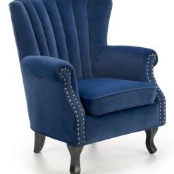 Garnero Arredamenti Poltrone Design|Poltrone Relax-Poltrona classica relax imbottita in velluto blu Mazia Tessuto Velluto Blu