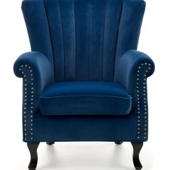 Garnero Arredamenti Poltrone Design|Poltrone Relax-Poltrona classica relax imbottita in velluto blu Mazia Tessuto Velluto Blu