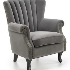 Garnero Arredamenti Poltrone Design|Poltrone Relax-Poltrona classica relax imbottita in velluto grigio Mazia Tessuto Velluto Grigio