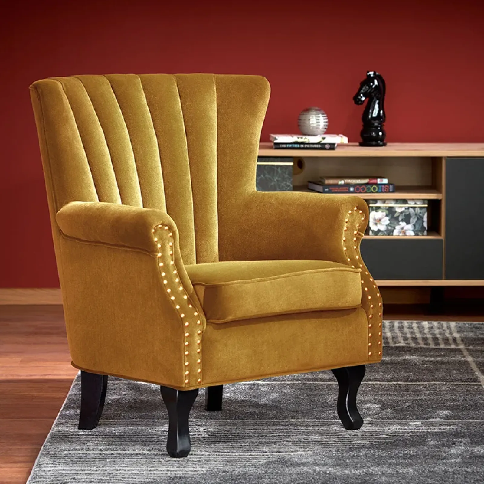 Garnero Arredamenti Poltrone Design|Poltrone Relax-Poltrona classica relax imbottita in velluto Mazia Senape