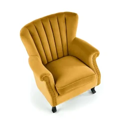 Garnero Arredamenti Poltrone Design|Poltrone Relax-Poltrona classica relax imbottita in velluto Mazia Senape