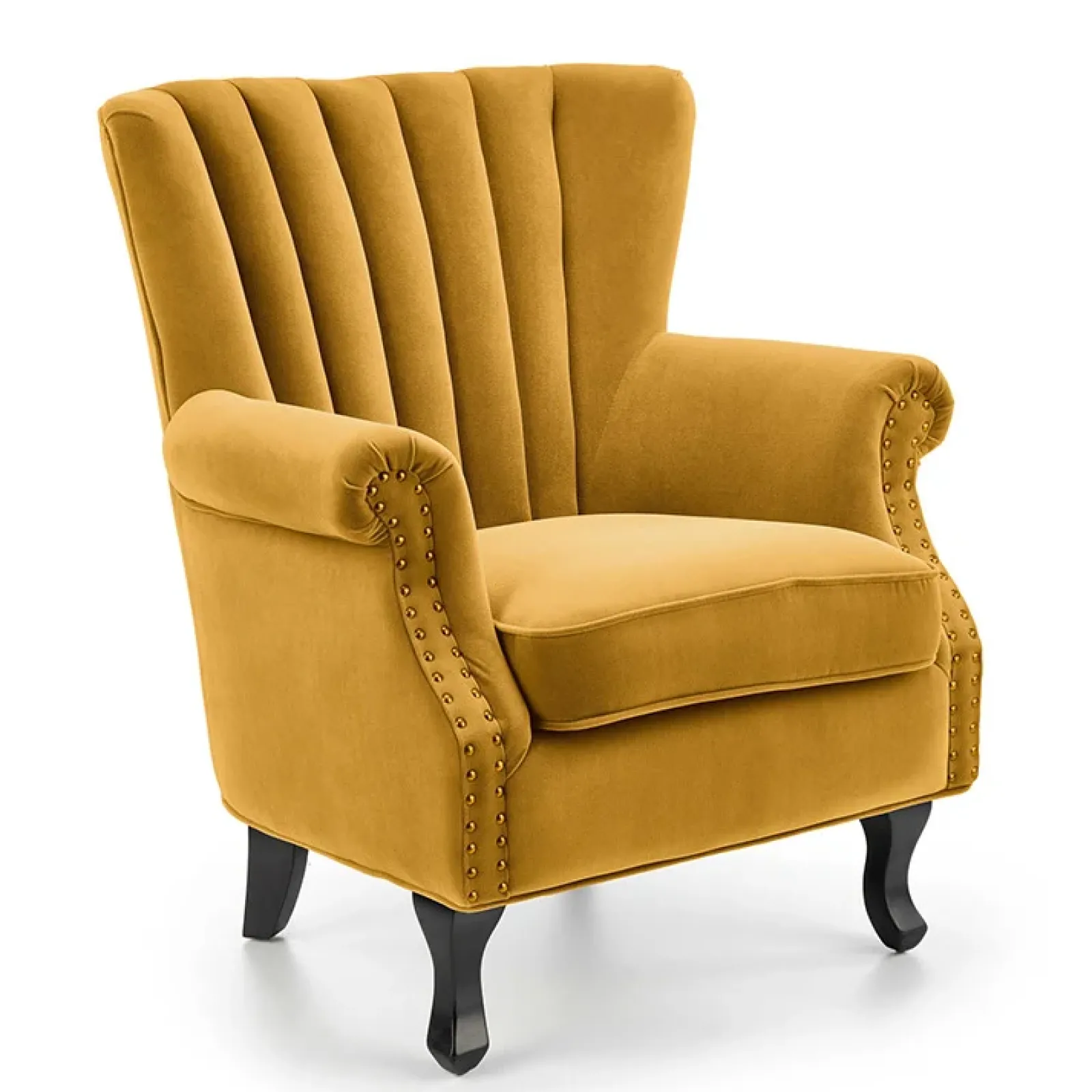 Garnero Arredamenti Poltrone Design|Poltrone Relax-Poltrona classica relax imbottita in velluto Mazia Senape