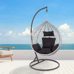 Garnero Arredamenti Dondoli Da Giardino|Poltrone Da Giardino-Poltrona da giardino a dondolo sospesa rattan grigio Seychelles