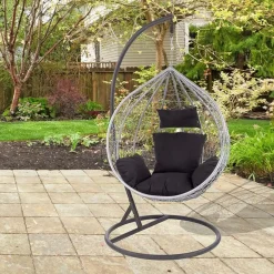 Garnero Arredamenti Dondoli Da Giardino|Poltrone Da Giardino-Poltrona da giardino a dondolo sospesa rattan grigio Seychelles