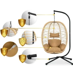 Garnero Arredamenti Dondoli Da Giardino|Poltrone Da Giardino-Poltrona da giardino a dondolo sospesa con cuscini Swing Beige