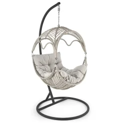 Garnero Arredamenti Dondoli Da Giardino|Poltrone Da Giardino-Poltrona da giardino a dondolo sospesa in rattan grigio chiaro Accra