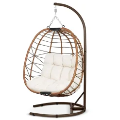 Garnero Arredamenti Dondoli Da Giardino|Poltrone Da Giardino-Poltrona da giardino a dondolo sospesa con cuscini beige Breeze Rovere