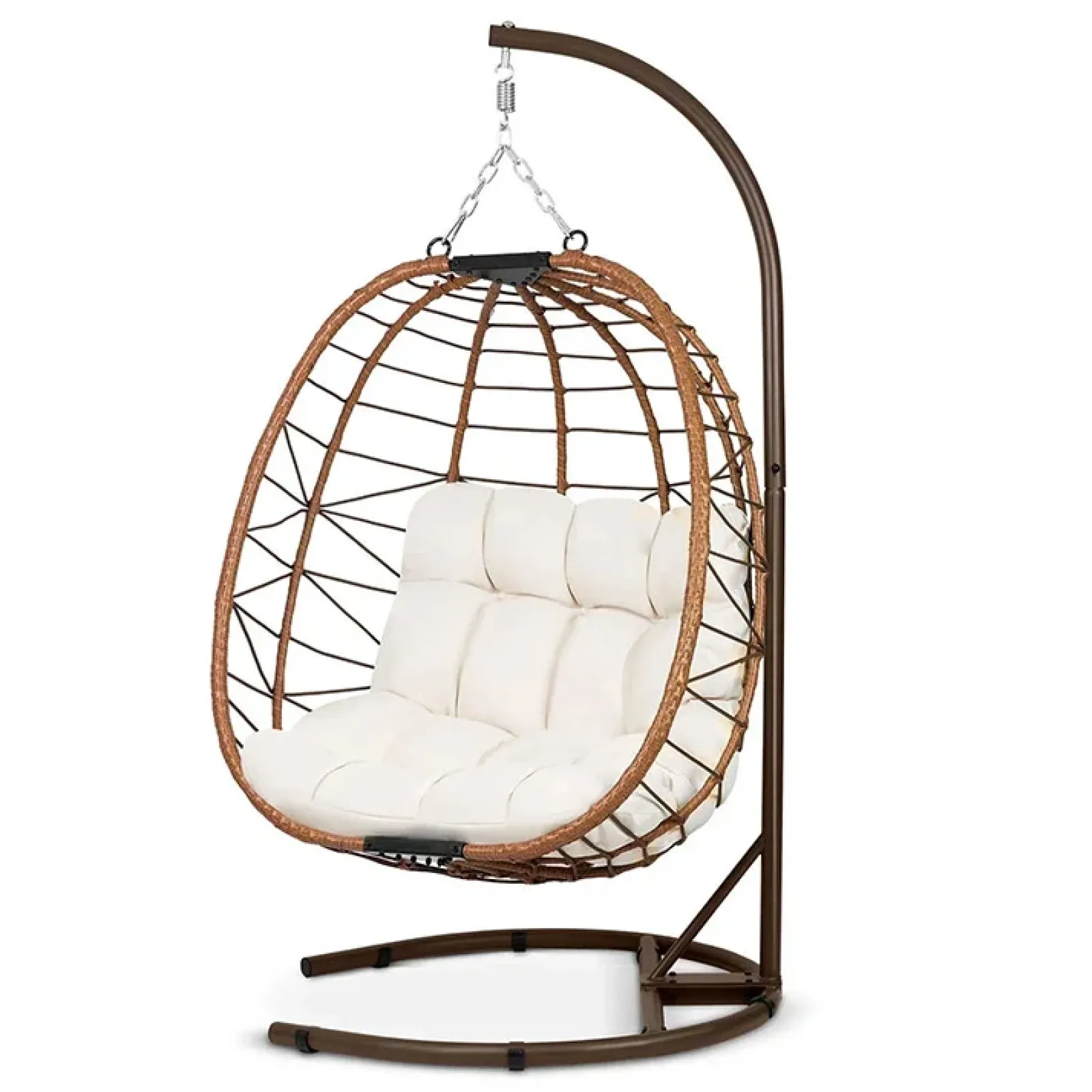 Garnero Arredamenti Dondoli Da Giardino|Poltrone Da Giardino-Poltrona da giardino a dondolo sospesa con cuscini beige Breeze Rovere