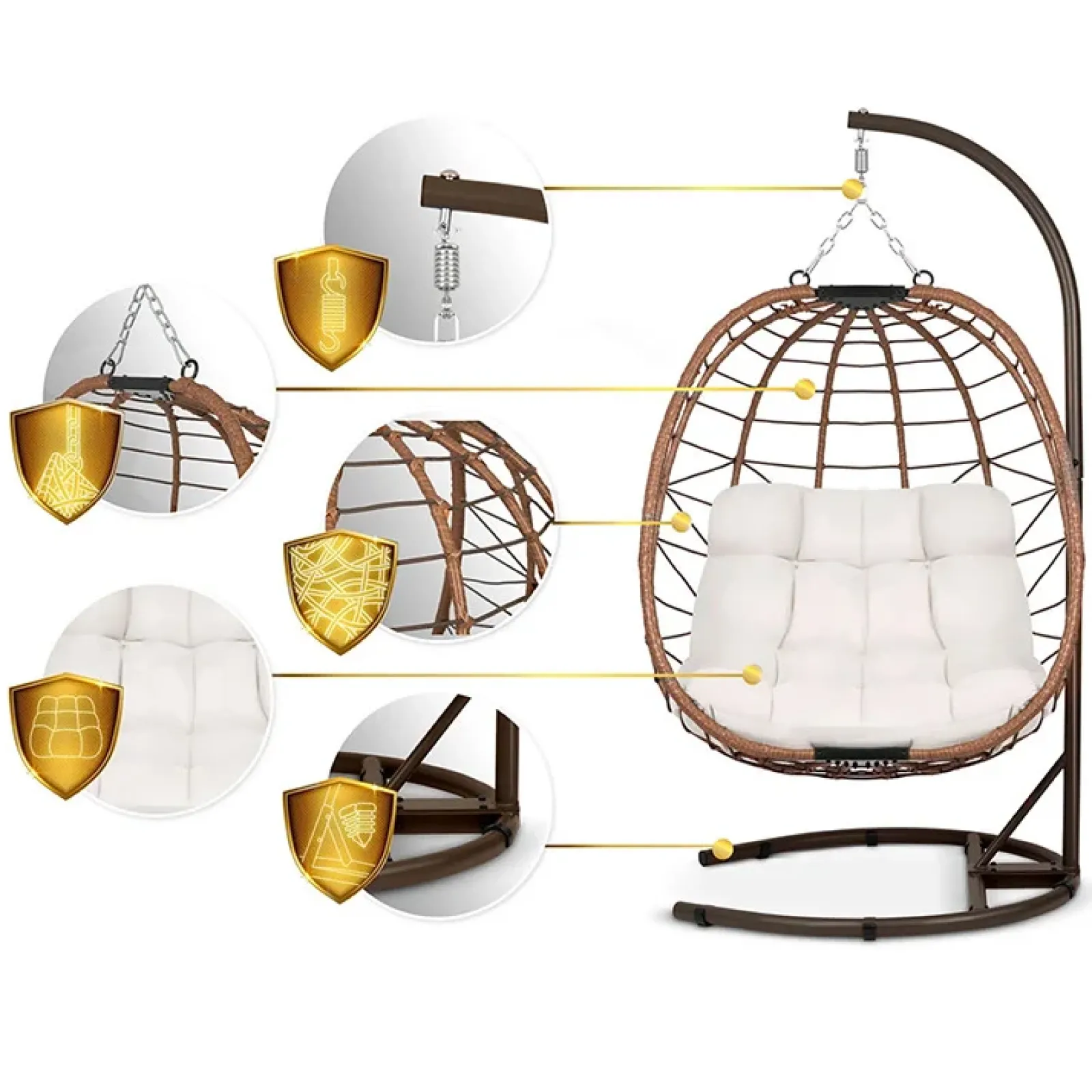 Garnero Arredamenti Dondoli Da Giardino|Poltrone Da Giardino-Poltrona da giardino a dondolo sospesa con cuscini beige Breeze Rovere