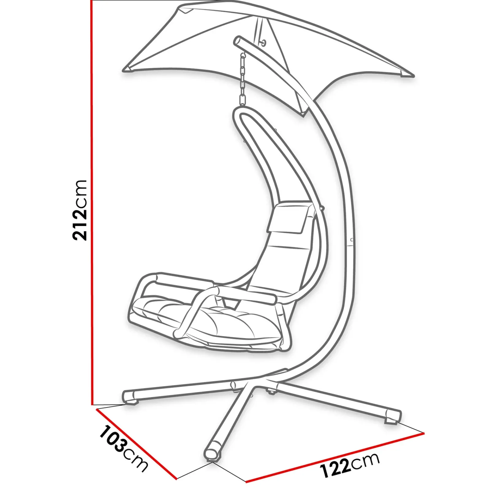 Garnero Arredamenti Dondoli Da Giardino|Poltrone Da Giardino-Poltrona da giardino a dondolo sospesa 103x212h cm nero grigio Onda