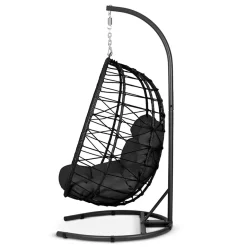 Garnero Arredamenti Dondoli Da Giardino|Poltrone Da Giardino-Poltrona da giardino a dondolo sospesa con cuscini Breeze Nero