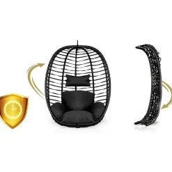 Garnero Arredamenti Dondoli Da Giardino|Poltrone Da Giardino-Poltrona da giardino a dondolo sospesa con cuscini nera Swing Nero