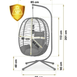 Garnero Arredamenti Dondoli Da Giardino|Poltrone Da Giardino-Poltrona da giardino a dondolo sospesa con cuscini nera Swing Nero