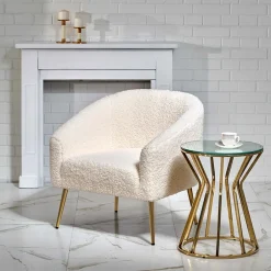 Garnero Arredamenti Poltrone Design|Poltrone Relax-Poltrona da salotto in tessuto panna e acciaio oro Camel