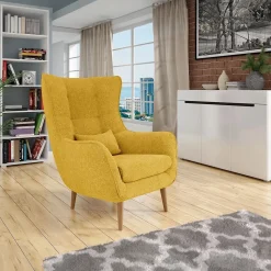 Garnero Arredamenti Poltrone Design-Poltrona design imbottita in tessuto giallo Soffio Senape