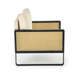 Garnero Arredamenti Poltrone Design-Poltrona design soggiorno in rattan naturale beige nero Niceto