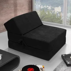 Garnero Arredamenti Poltrone Relax|Poltroncine Imbottite-Poltrona divano letto pieghevole 90cm modulo singolo nero Lorin Tessuto Vellutato Alova Nero