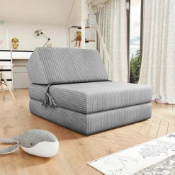 Garnero Arredamenti Poltrone Relax|Poltroncine Imbottite-Poltrona divano letto pieghevole 90cm velluto a coste grigio Lorin Velluto Poso Grigio