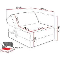 Garnero Arredamenti Poltrone Relax|Poltroncine Imbottite-Poltrona divano letto pieghevole 90cm modulo singolo grigio Lorin Tessuto Vellutato Alova Grigio