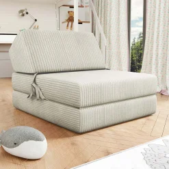 Garnero Arredamenti Poltrone Relax|Poltroncine Imbottite-Poltrona divano letto pieghevole 90 cm velluto a coste beige Lorin Velluto Poso Beige