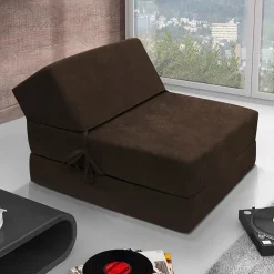 Garnero Arredamenti Poltrone Relax|Poltroncine Imbottite-Poltrona divano letto pieghevole 90cm modulo singolo marrone Lorin Tessuto Vellutato Alova Marrone