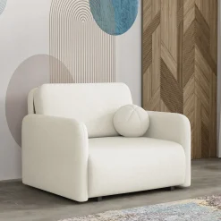 Garnero Arredamenti Divani Letto|Divani Letto-Poltrona divano letto 100x103 cm con contenitore e cuscino tessuto velo panna Reposa Tessuto Velo Bianco