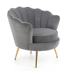 Garnero Arredamenti Poltrone Design|Poltrone Sala D'attesa-Poltrona imbottita in velluto con gambe oro Gabriella Grigio