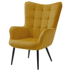 Garnero Arredamenti Poltroncine Imbottite-Poltrona imbottita con poggiapiedi in velluto giallo Siena Senape