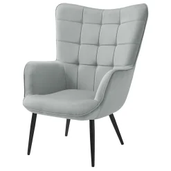 Garnero Arredamenti Poltroncine Imbottite-Poltrona imbottita con poggiapiedi in velluto Siena Grigio chiaro